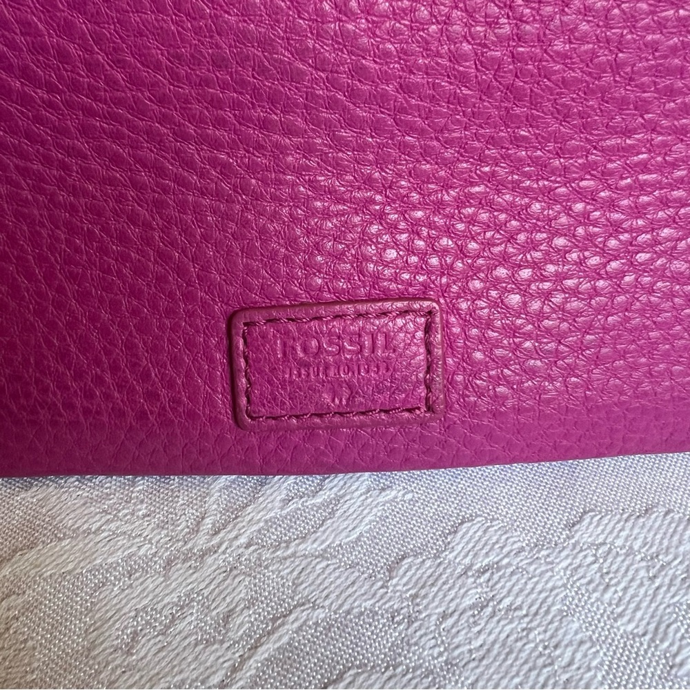Fossil Erin flat pebble leather wallet fuchsia pink - Picture 2 of 16